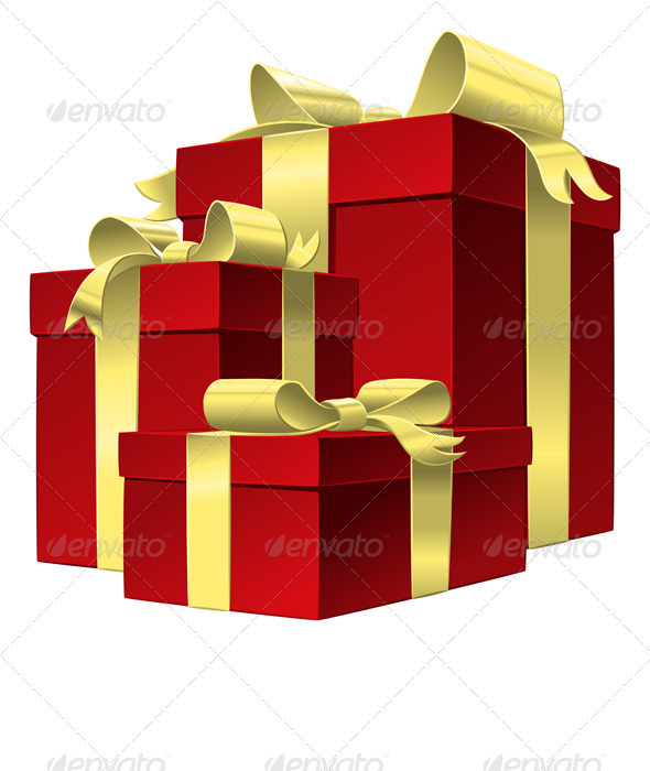 Vector Set Red Gift Box with Gold Ribbon Bow