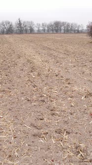 Vertical Video of a Field with Plowed Land in Autumn Slow Motion