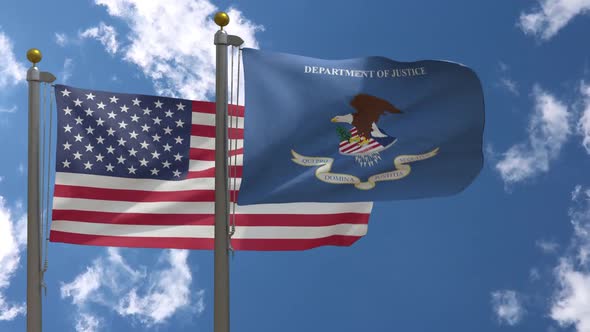 Usa Flag Vs United States Department Of Justice Flag  On Flagpole