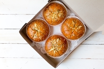 Garlic cheese bun in a box. Delivery food