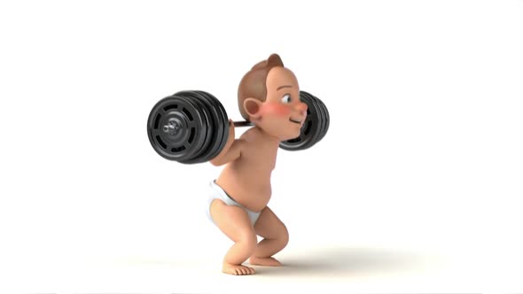 Fun 3D cartoon of a baby doing squats