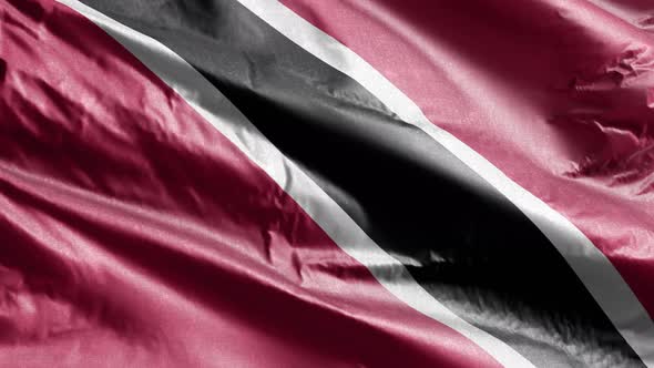 Trinidad and Tobago textile flag waving on the wind. Slow motion. 20 seconds loop.