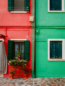 and green colored houses in Burano