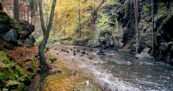 wild river Doubrava in fall colors, picturesque landscape