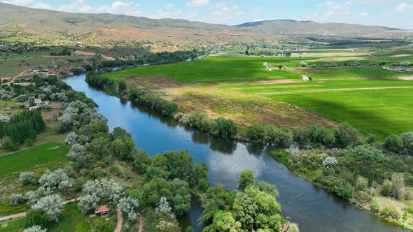 Background of a mountain river aerial view 4 K Turkey