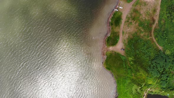 Aerial view of natural lake reservoir