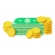 3D Dollar Banknote and Gold Coin Icon - GraphicRiver Item for Sale