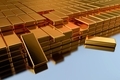 3D illustration of a gold reserve, in the form of gold bars arranged in rows. Large-scale gold  - PhotoDune Item for Sale