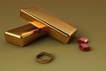 gold bars and precious stones with a gold ring on a matte surface 3d illustration of precious stones - PhotoDune Item for Sale