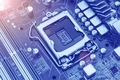Computer motherboard and its processor socket close-up with tinted and glow effect - PhotoDune Item for Sale