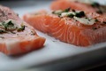 Fresh Salmon fillets are ready to bake in the oven seasoned with fresh garlic, dill salt and pepper. - PhotoDune Item for Sale
