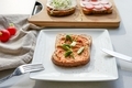 Home made healthy gluten free sandwiches with spicy humus, green alfalfa sprouts and radish. - PhotoDune Item for Sale