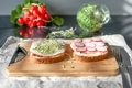 Home made healthy gluten free sandwiches with grilled chicken, green alfalfa sprouts and radish. - PhotoDune Item for Sale