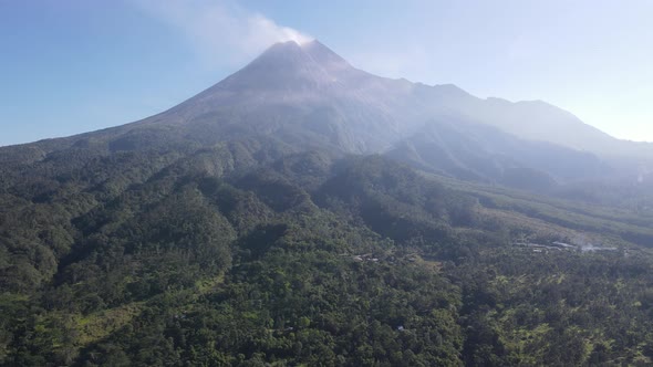 Scenic Aerial View of Mount Merapi in the Morning in Yogyakarta