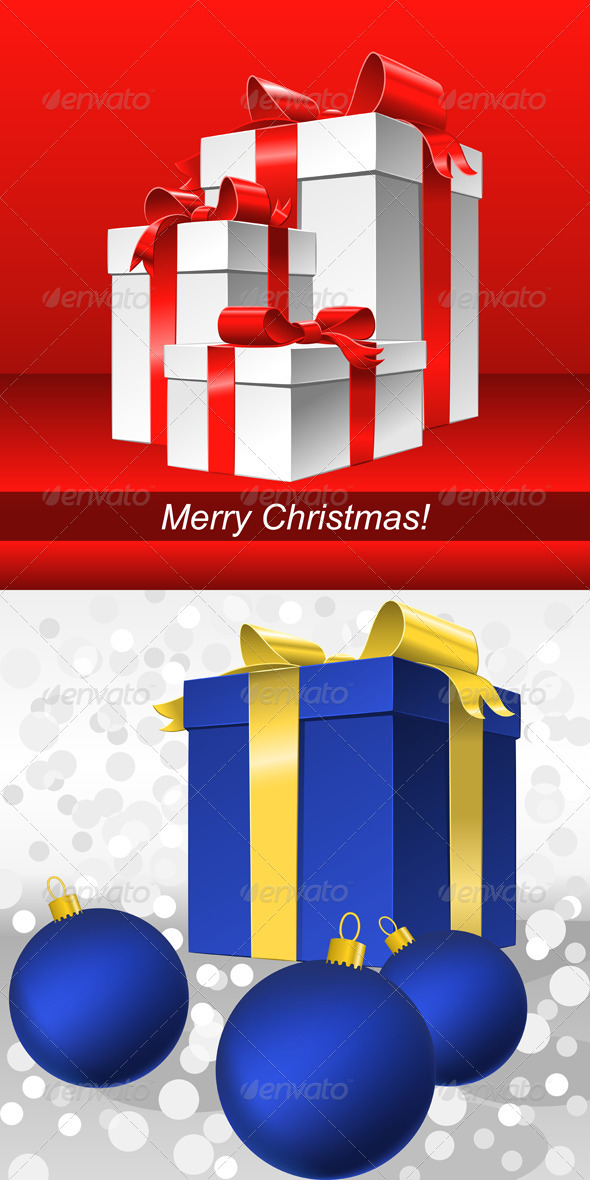 Vector Set Red and Blue Christmas Backgrounds with Gifts