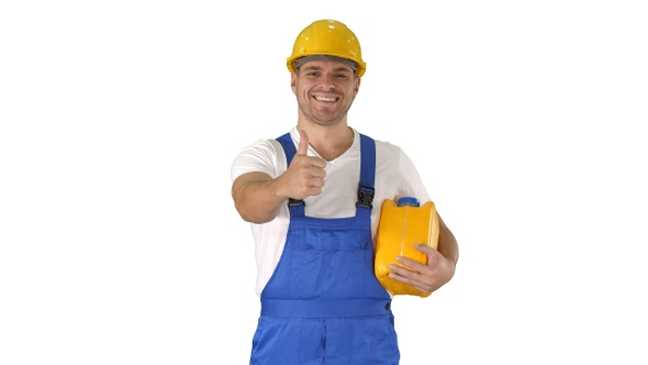 Happy worker in hardhat holding his thumbs up Renovation