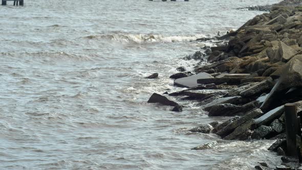 Small Waves Rocky Shoreline Lake Pontchartrain Louisiana