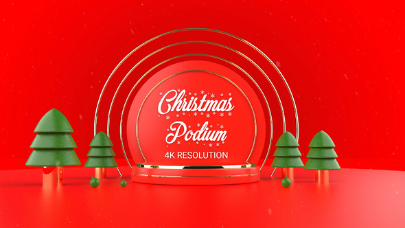 Christmas 3D Podium Red - 4K