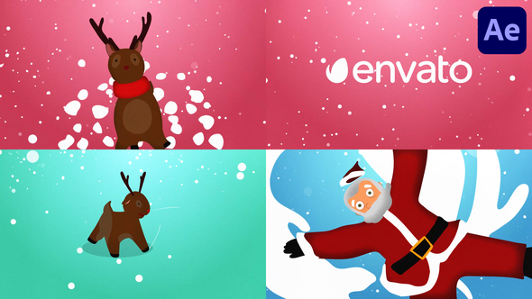 Christmas Santa and Deers Logo Pack for After Effects alt