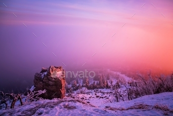 Colorful sunrise on the mountain Jested in the Czech Republic.