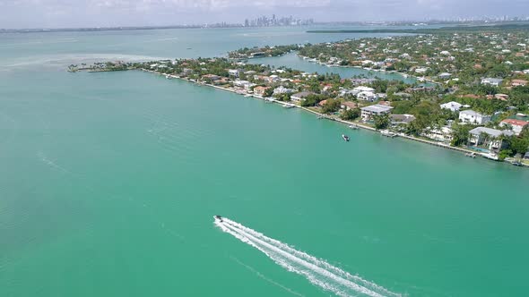 Speed Boat Hyperlapse Aerial Florida Key Biscayne Miami Atlantic Ocean