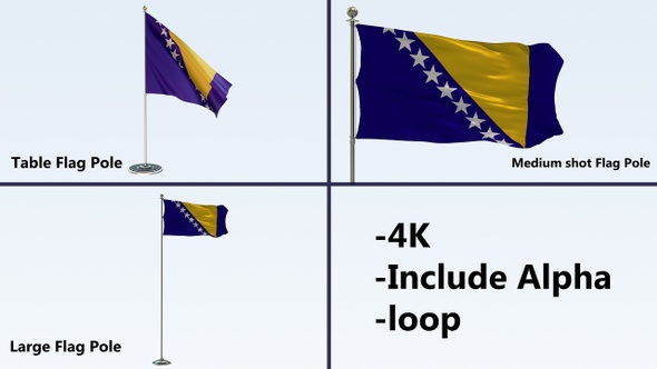 Bosnia And Herzegovina Flag Pole Pack 4k-Loop