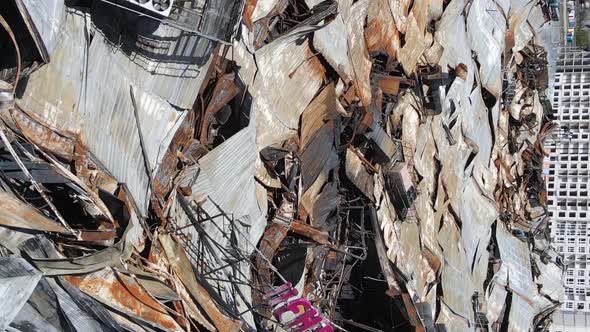 Vertical Video of a Destroyed Building of a Shopping Center in Bucha Ukraine