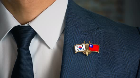 Businessman Friend Flags Pin South Korea Taiwan