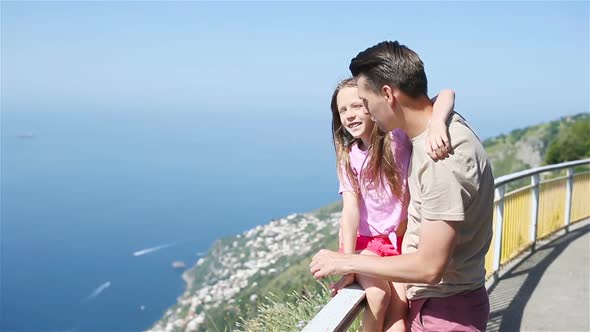 Summer Holiday in Italy. Young Woman on the Background, Amalfi Coast, Italy