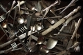 Full frame overhead background of vintage forks, knives and spoons - PhotoDune Item for Sale