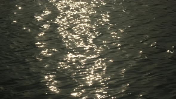 Golden Sunlight Twinkling and Reflecting on Water Flow of the River