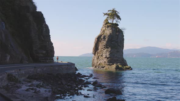 Seawall in Stanley Park and the Famous Siwash Rock