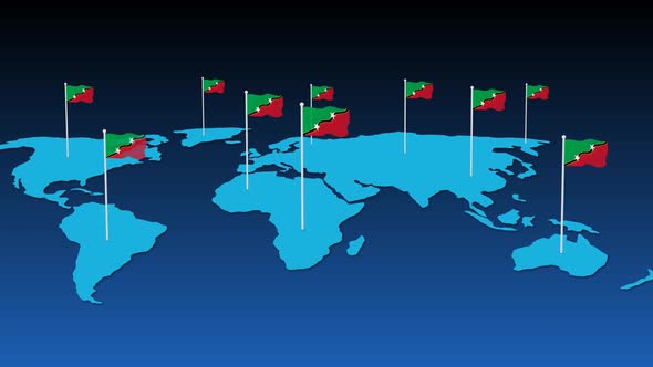 Saint Kitts National Flag Fly On Earth Map Animation
