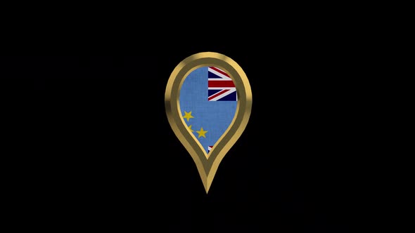 Tuvalu Flag 3D Rotating Location Gold Pin Icon