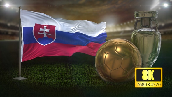 8K Slovakia Flag with Football And Cup Background Loop