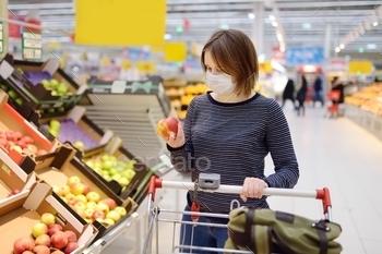 a virus, safety, 2019-ncov, shopping, store, shop, food, disposable, ncov, 2019, 2020, adult, business, buy, cart, city, concept, covid-19, indoor, interior, lifestyle, market, ncp, europe, caucasian, pneumonia, outbreak, people, protection, protective, retail, sales, supermarket, trade, unrecognizable, urban, virus, vegetable, quarantine, respiratory, sars, warning, prevent, measures, girl