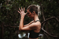 A blond girl doing a yoga pose outdoors  - PhotoDune Item for Sale