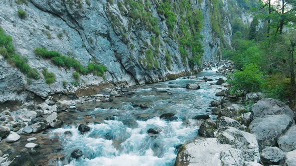 Aerial  Top View of a Mountain River