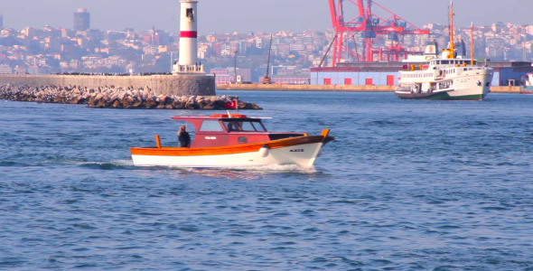 Small Motor Boat On Sea