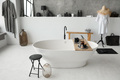 Self standing bath on the bright white modern scandi interior with decor - PhotoDune Item for Sale