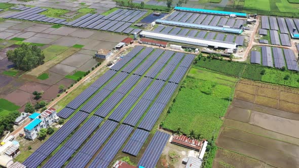 Aerial view of solar panels along Karnaphuli river, Bangladesh.