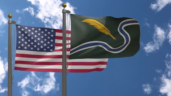 Usa Flag Vs Northampton City Flag Massachusetts  On Flagpole