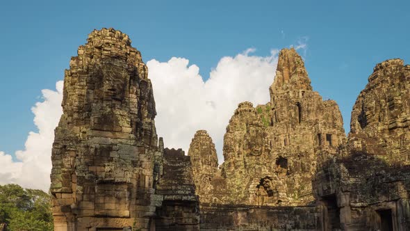 Time lapse of the clouds behind the Bayon Temple in Cambodia.