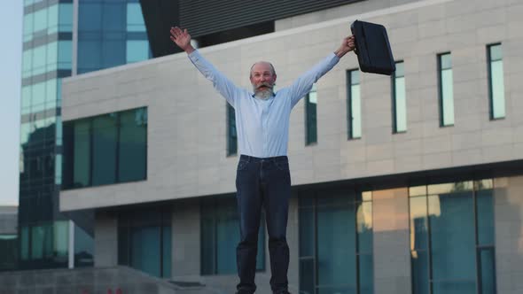 Overjoyed Middle Aged Mature Businessman Feeling Excited By Win Receiving Good News Motivated with