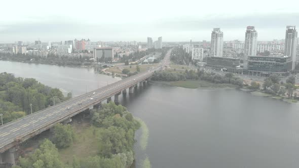 Paton Bridge Across the Dnipro River in Kyiv, Ukraine. Aerial View