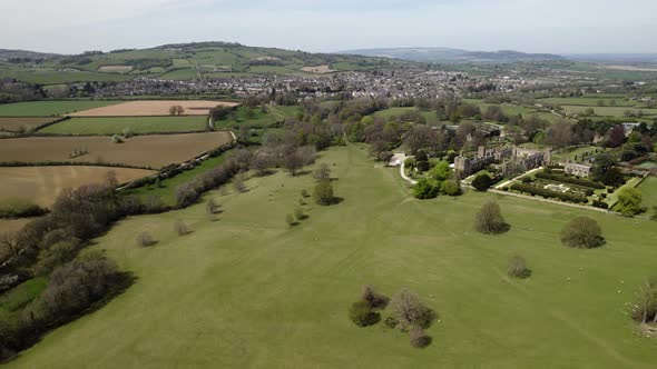 Sudeley Castle And Winchcombe Town Aerial Landscape Cotswolds Gloucestshire England Spring Season