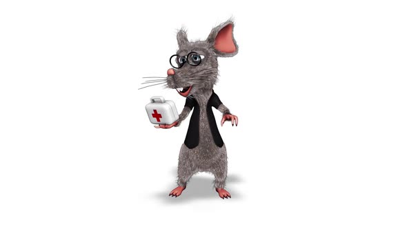 Cartoon 3D Rat Show Medicine  Looped on White