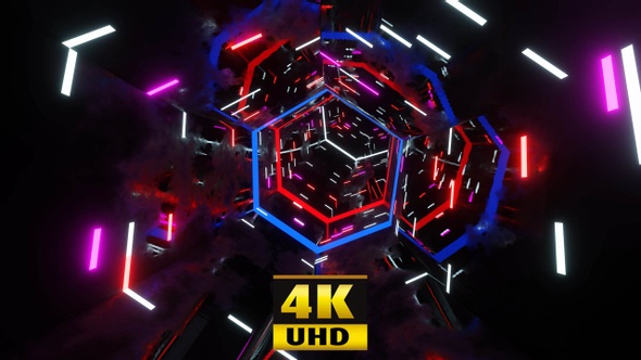 Vj Loop Sci Fi Hexagonal Neon Tunnel 4K