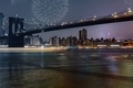 amazing sparkling fireworks Brooklyn Bridge at dusk viewed from the Brooklyn Bridge Park in New York - PhotoDune Item for Sale