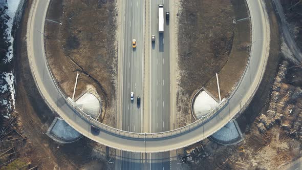 Roundabout with Moving Cars View From a Quadcopter